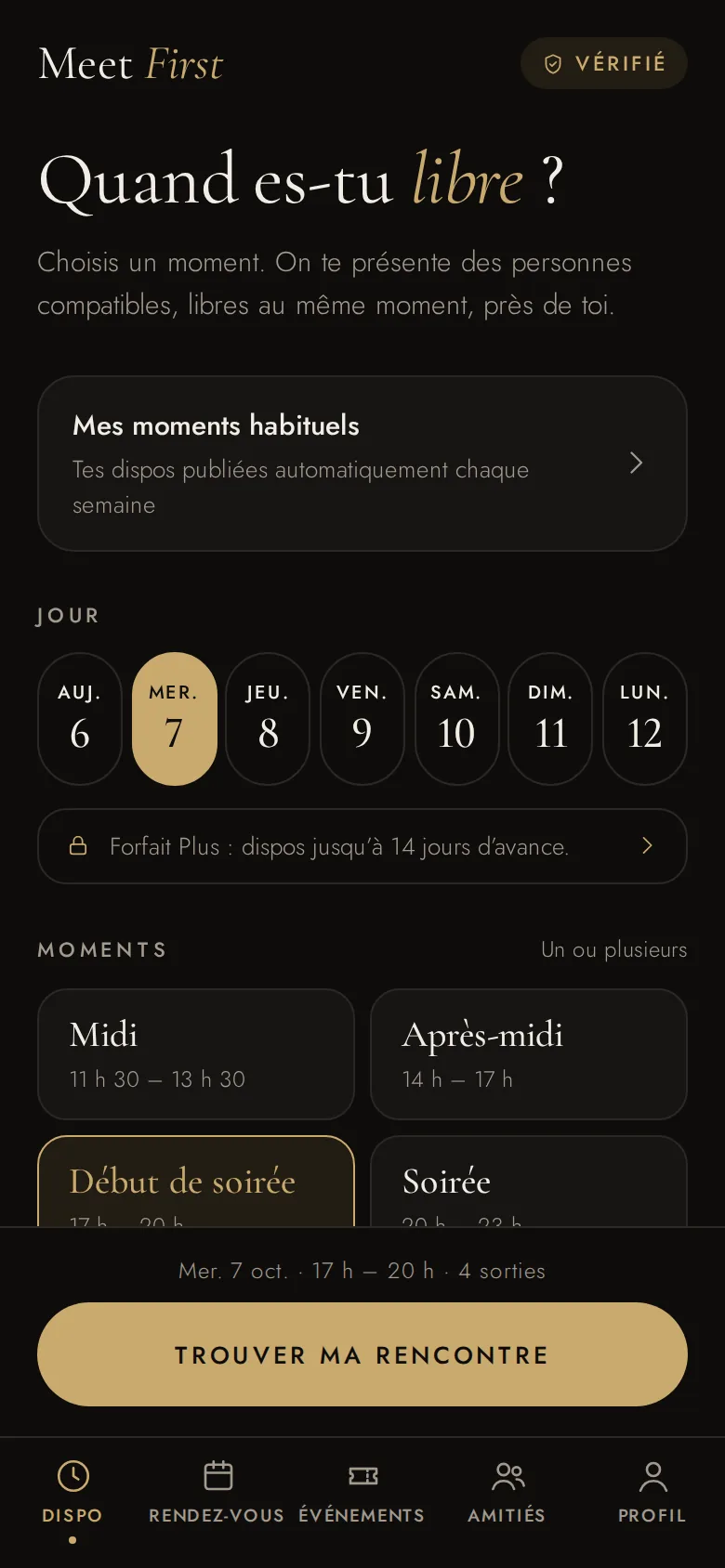 Écran de l’app : publier ses moments libres