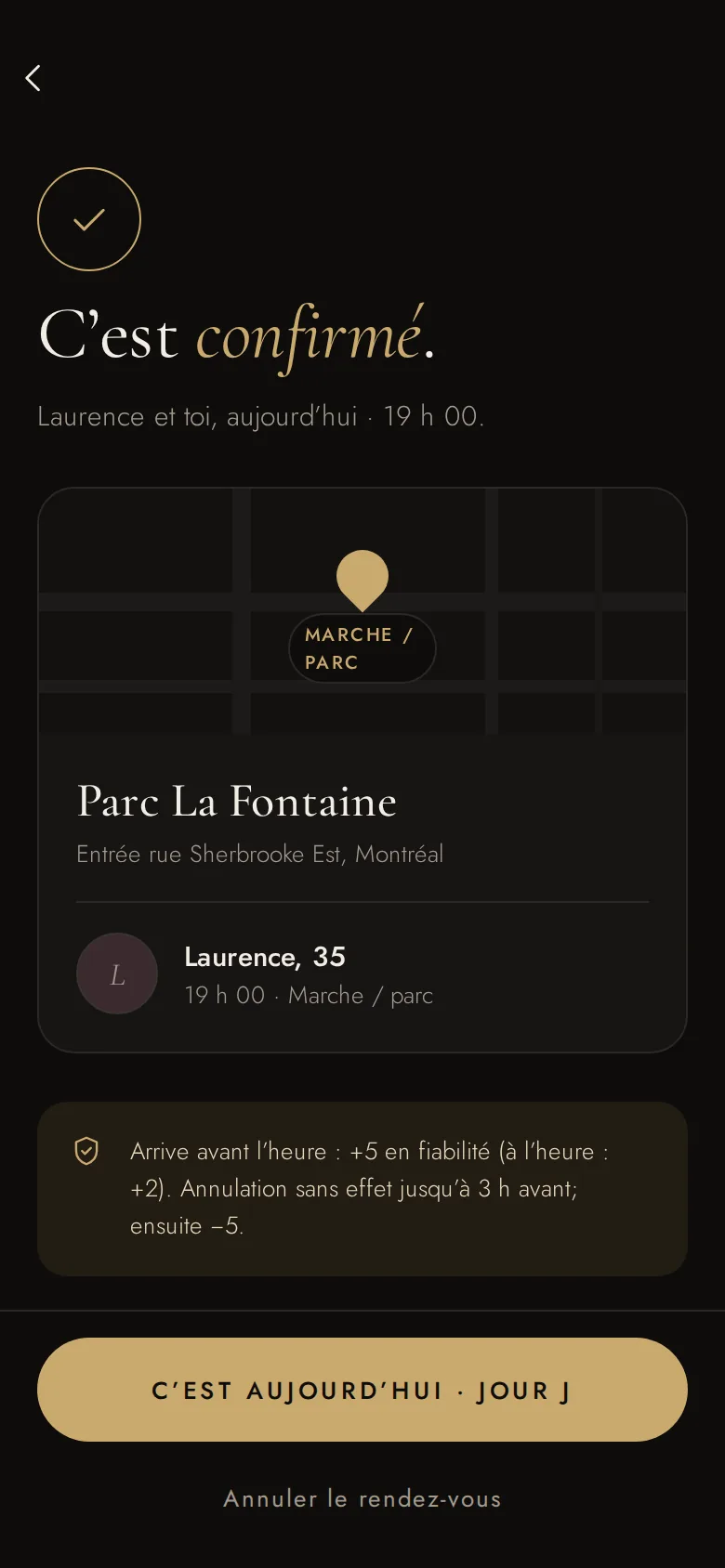 Écran de l’app : le lieu public choisi à mi-chemin